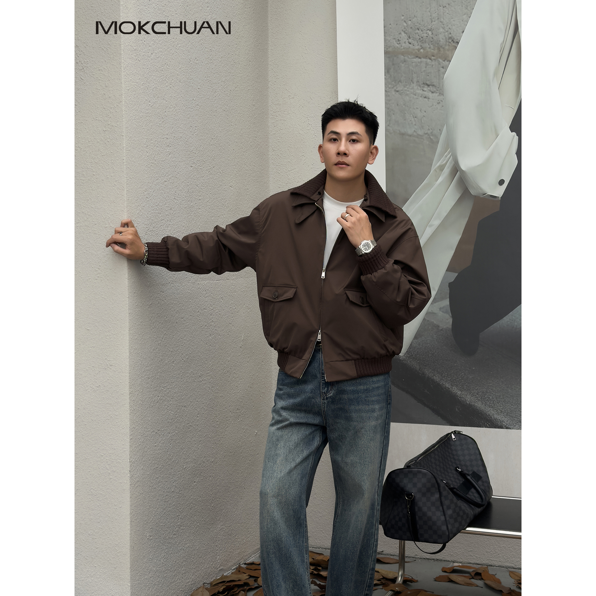 【90白鸭绒】MOKCHUAN冬季翻领可拆翻领飞行员夹克男休闲保暖外套
