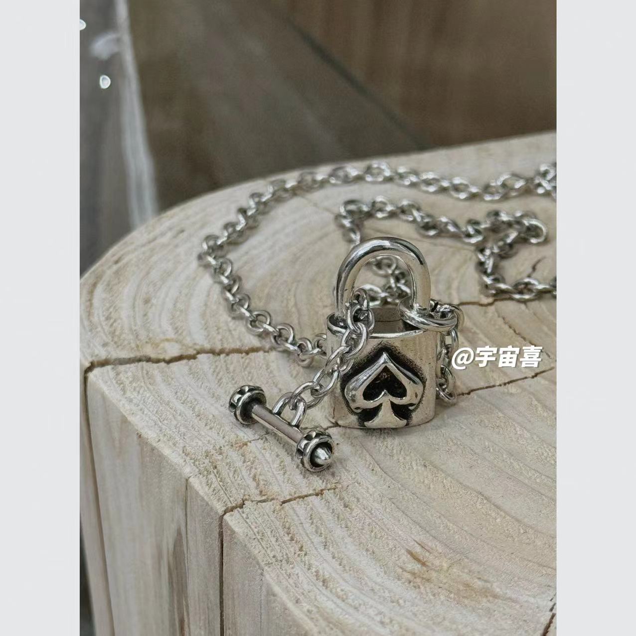 铜合金项链  G5-020【镀银ot黑桃a锁链条项链】