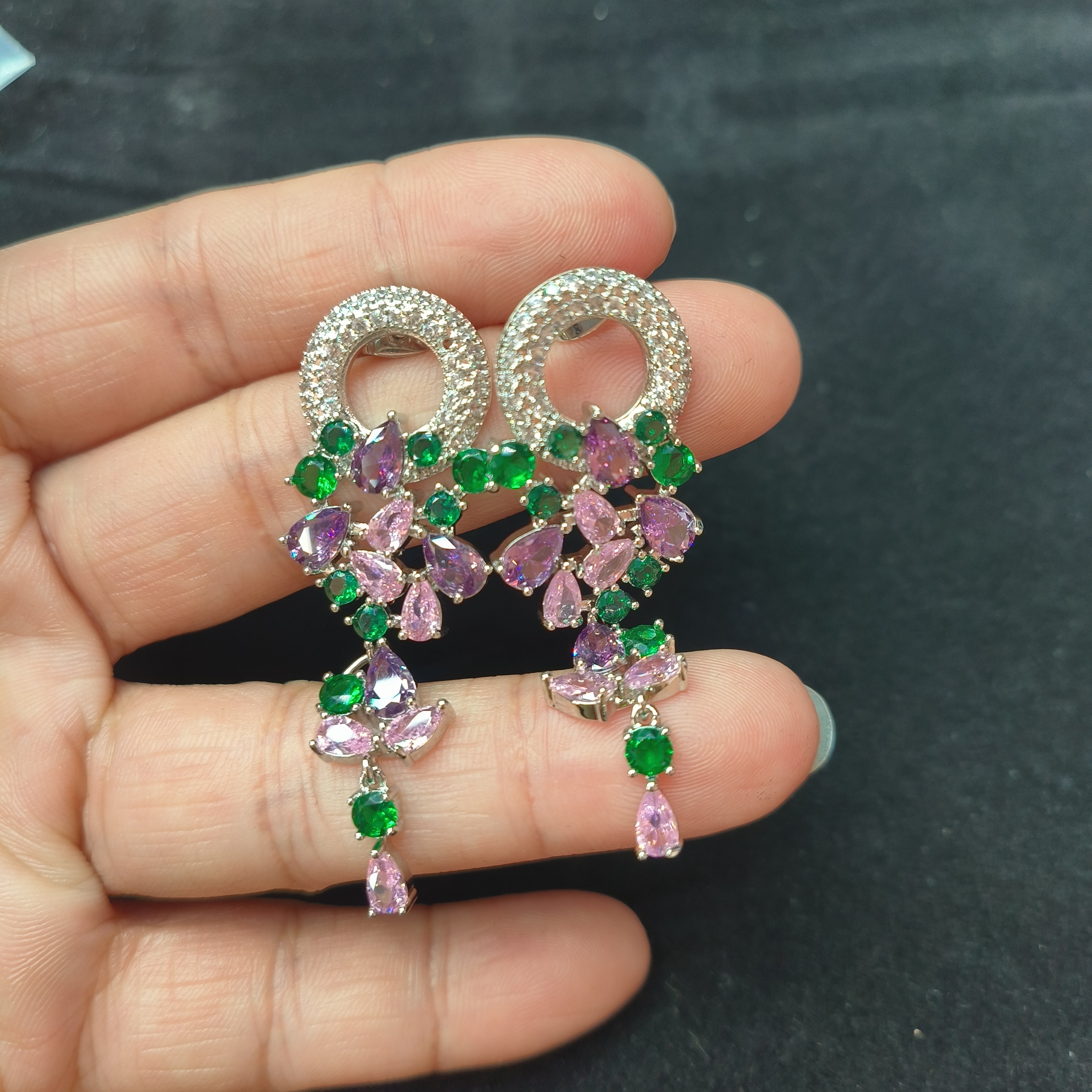 铜合金合成锆石耳饰 轻奢时尚耳钉长款镶嵌6