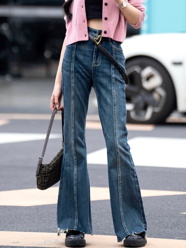 WIWH长裤｜『鑫鑫专属』高腰微喇显瘦毛边牛仔裤WHSN3W456