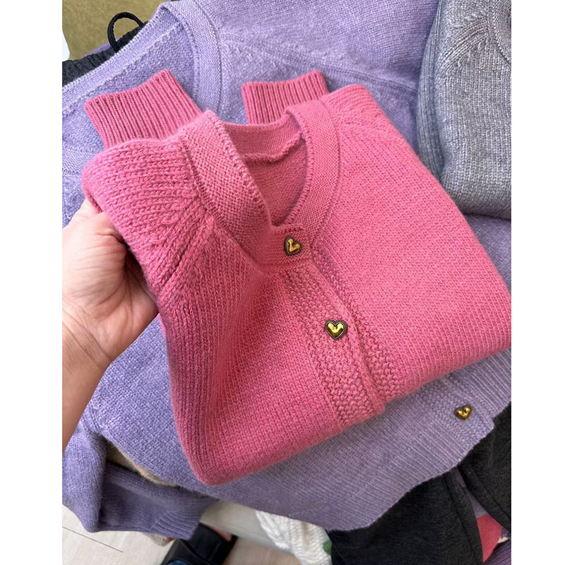 【插肩袖爱心扣】毛衣外套女2024新款慵懒风秋冬加厚保暖针织开衫
