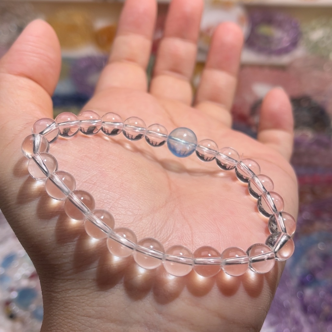 未镶嵌手链水晶9m海蓝宝搭配7m白水晶diy