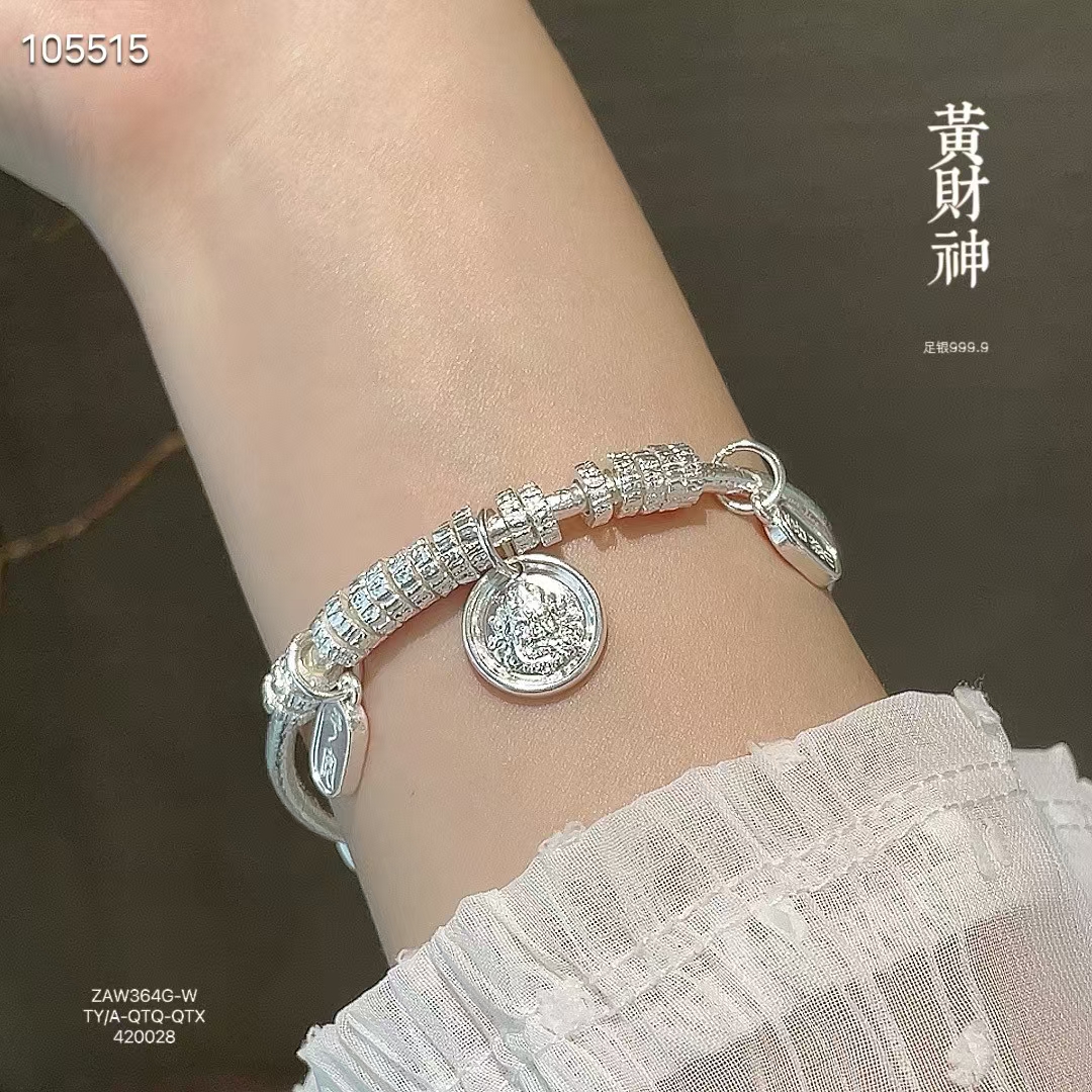 足银手镯 阿峰哥盘缠推拉款足银手镯时尚