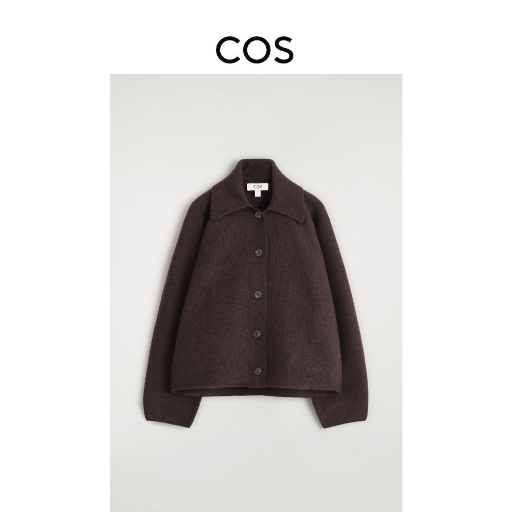 COS女装 休闲版型美利奴羊毛夹克深棕色2025秋季新品1294153004