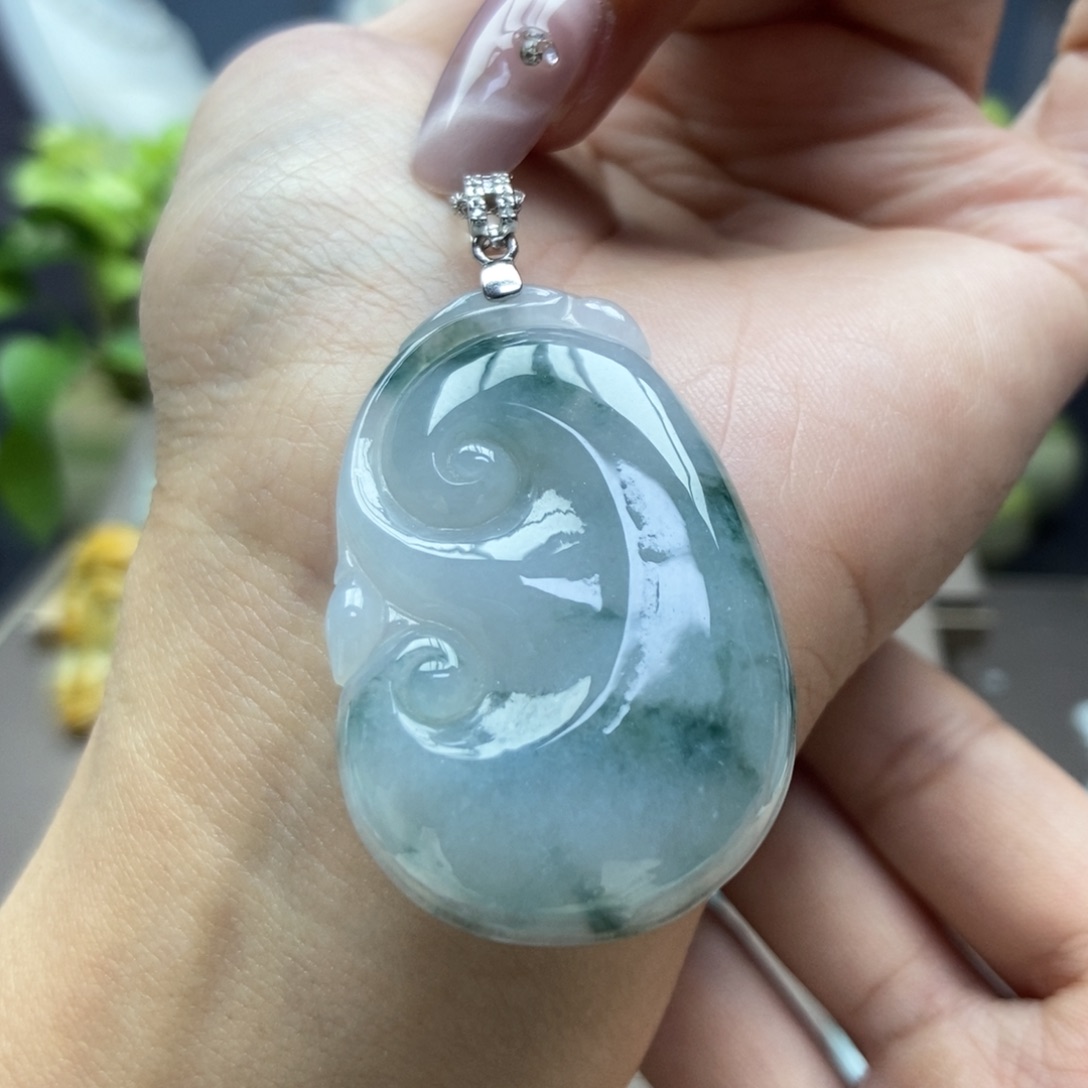 翡翠颈饰银S925镶嵌吊坠19