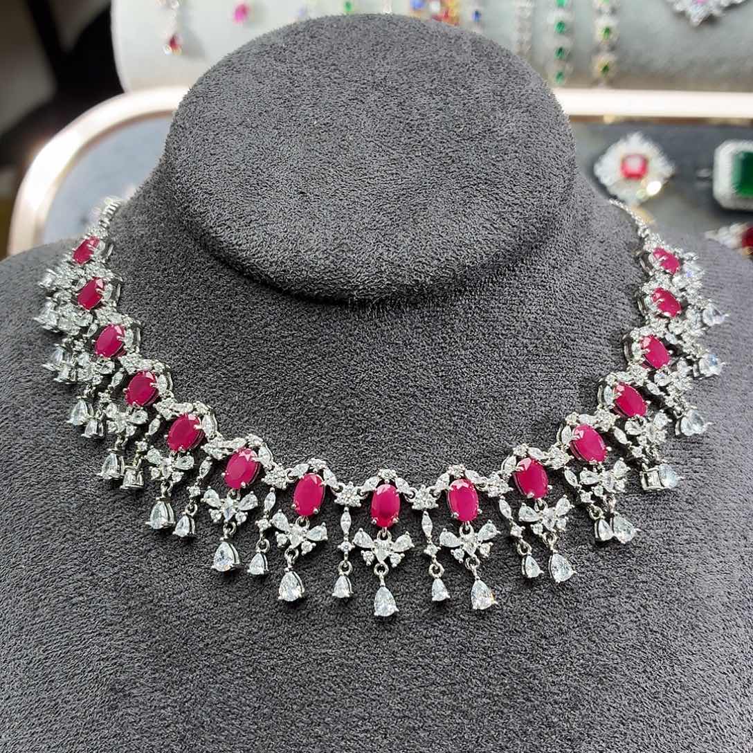 坠链均925银培育缅甸粉红色宝石