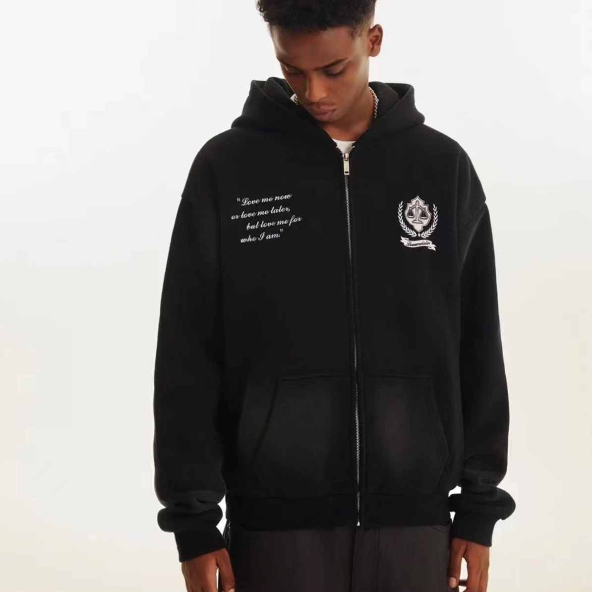 T05-121925-LOV秋冬款复古运动学院加绒保暖连帽开衫卫衣