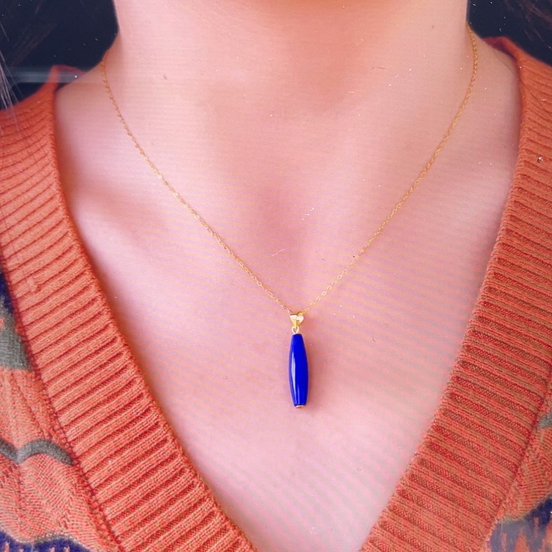 青金石银S925镀金镶嵌吊坠一字