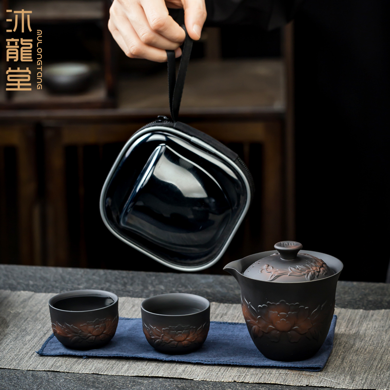 紫陶旅行茶具快客杯一壶两杯套装便携户外车载家用办公泡茶壶高档