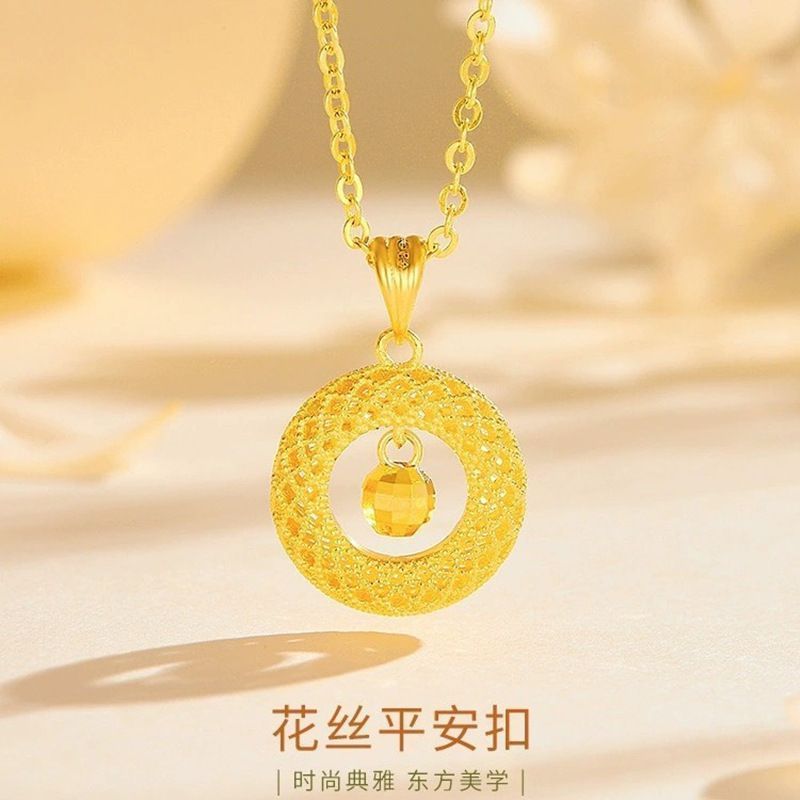 合金项链 【爆款】小众森系古风镂空花丝金色平安扣项链高贵设计