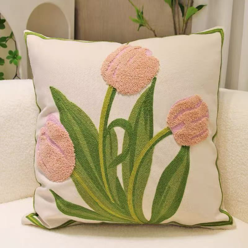 《小银》3号约45*45粉色郁金香抱枕套发一对