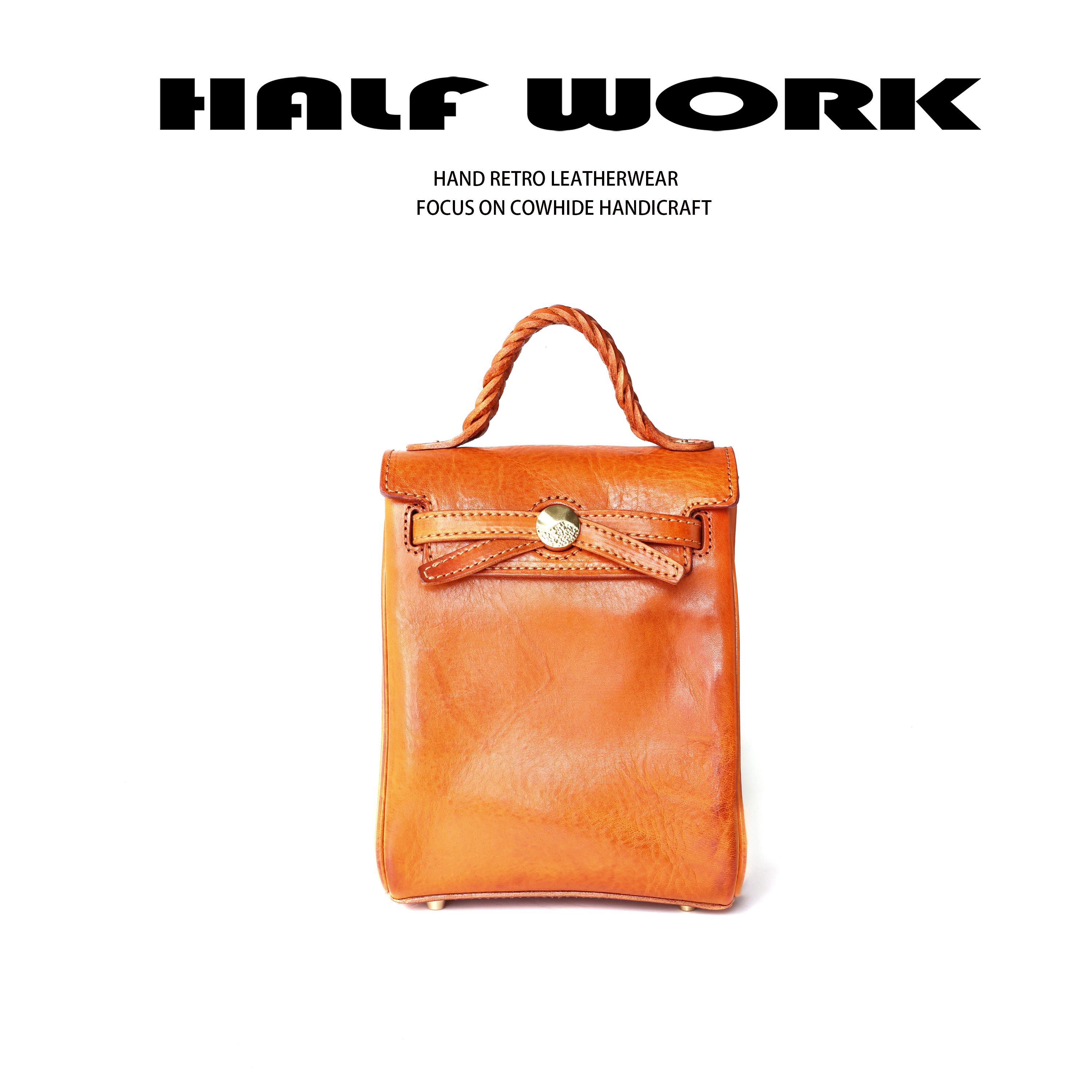 HALF WORK/伴工头层牛皮经典百搭单肩斜跨双肩小书包KB-3081