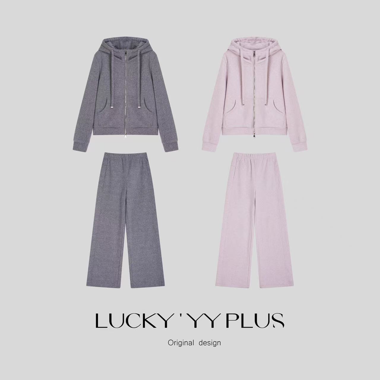 LUCKYYY 加厚绒感亲肤保暖显瘦百搭羊毛混纺卫衣套装B2273