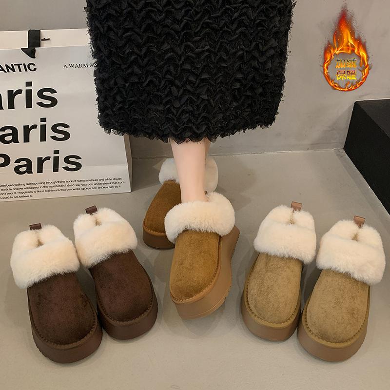 厚底增高雪地靴女2025新款冬季加绒加厚保暖棉鞋休闲一脚蹬毛毛鞋