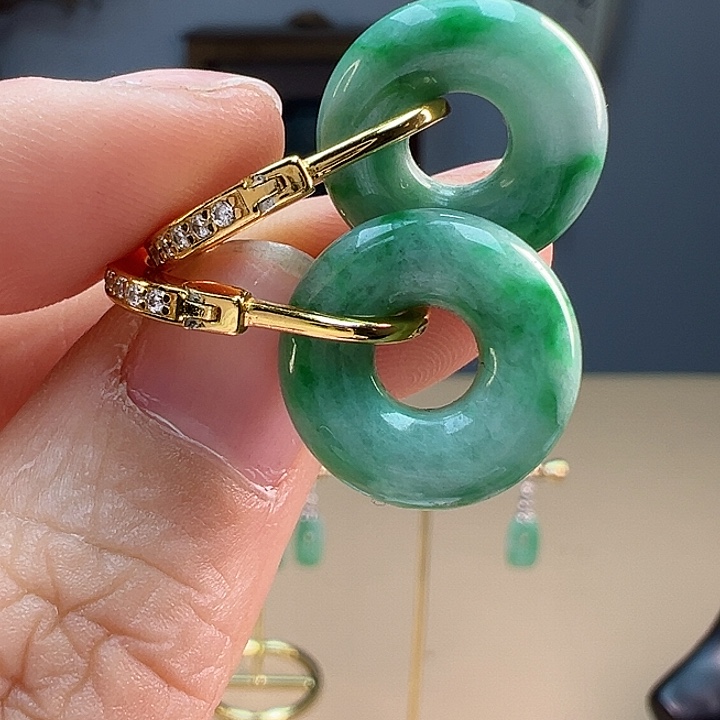 翡翠耳饰银S925镶嵌耳饰