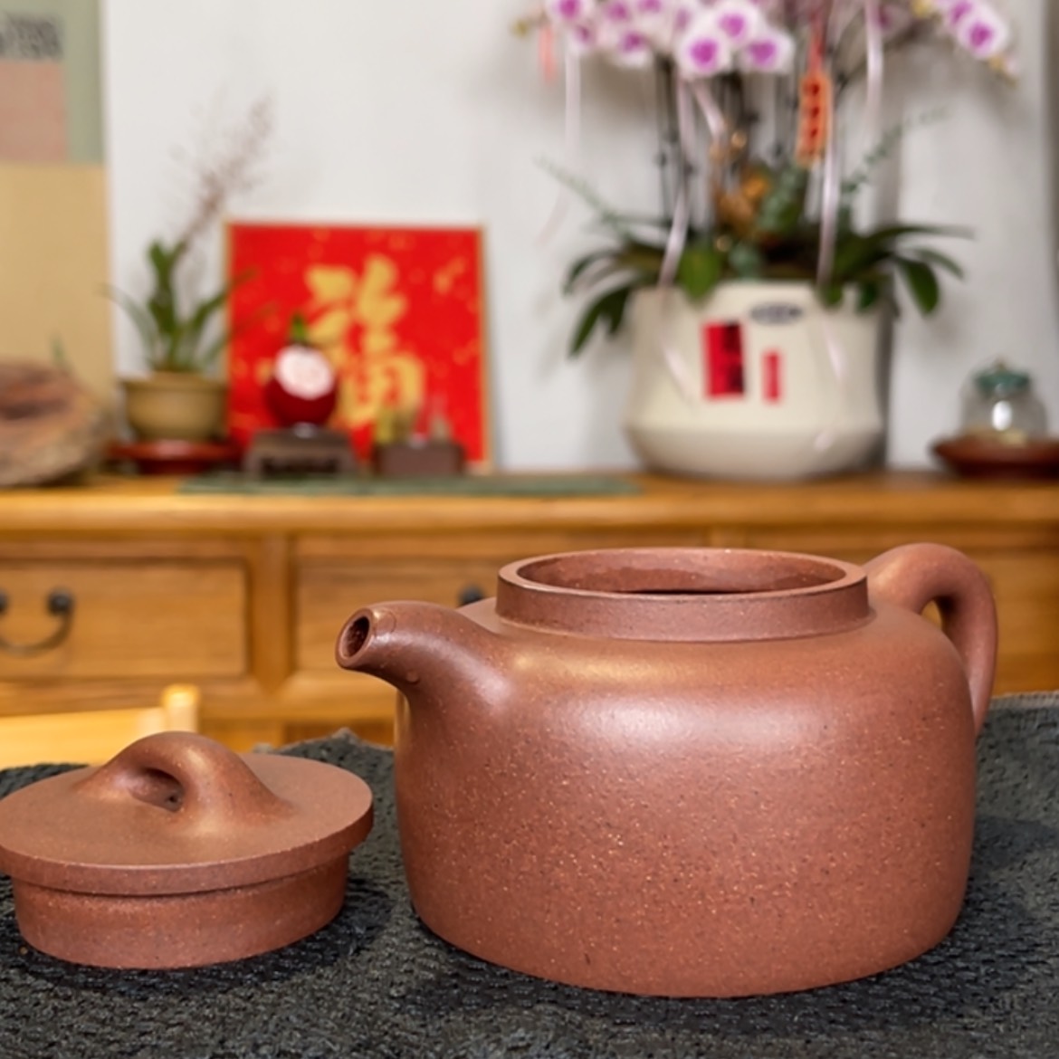 【闪购商品】紫砂茶壶小*麻桑扁壶 桃花泥