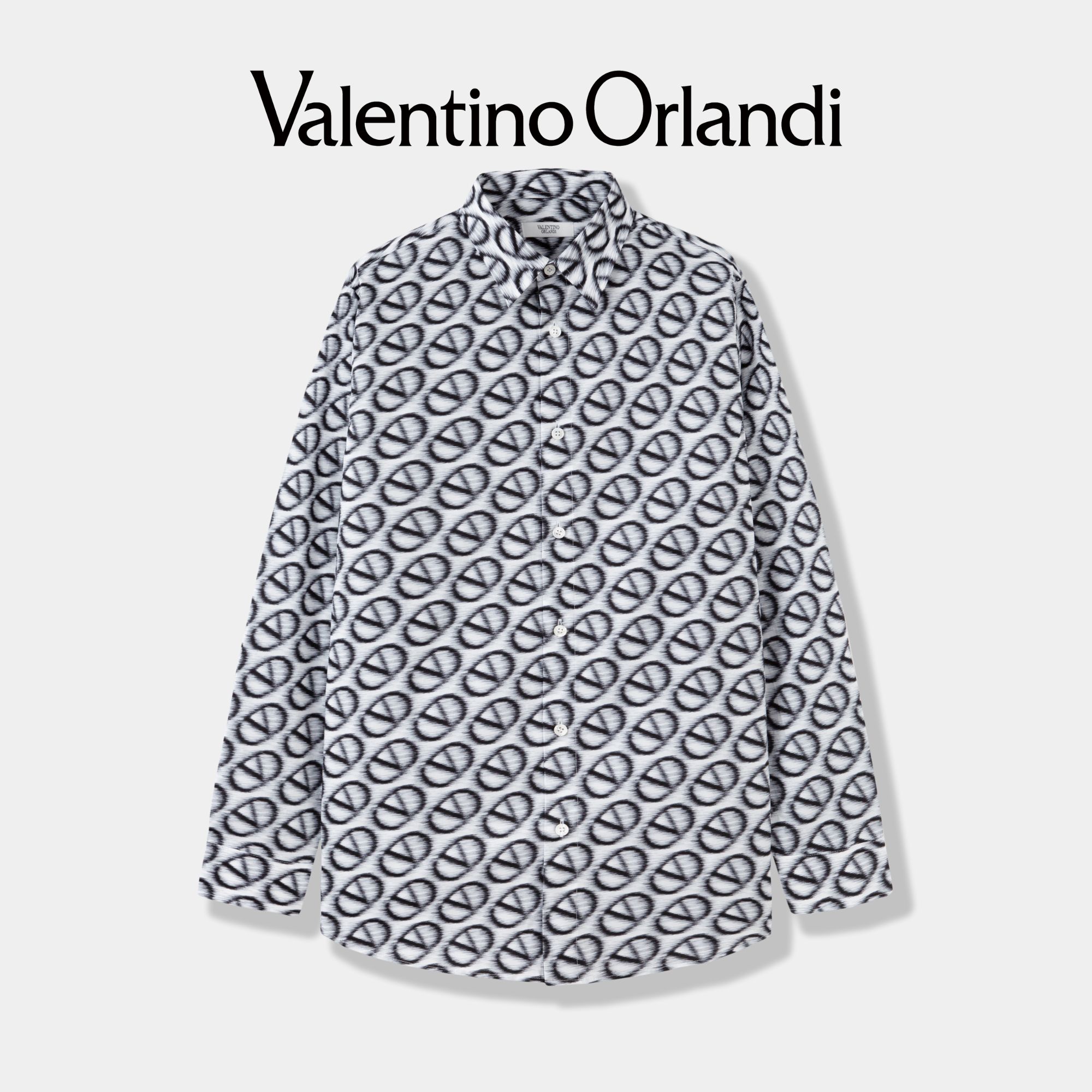 Valentino orlandi男士春季时尚休闲素描风满印老花A版长袖衬衫