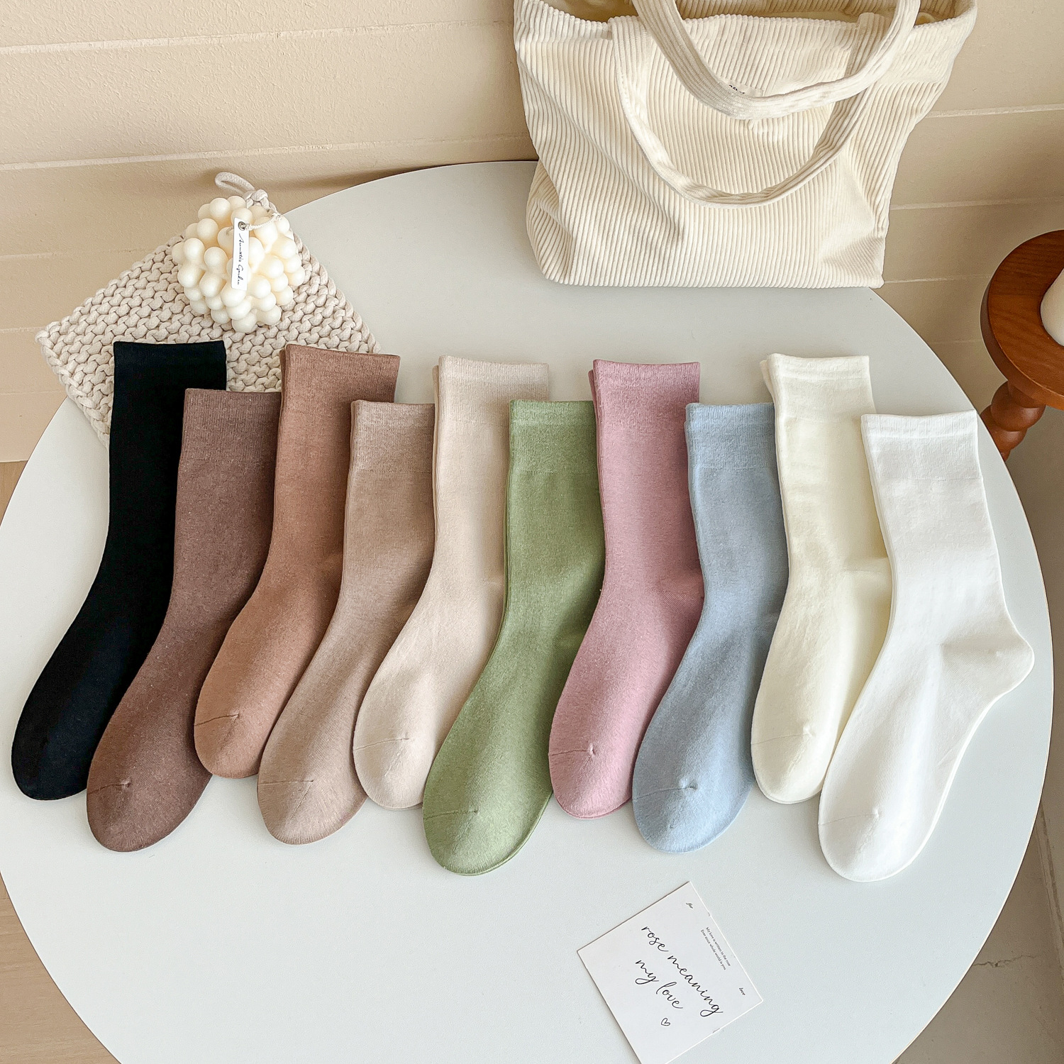 潮流款百搭美拉德色系纯色堆堆袜W8051