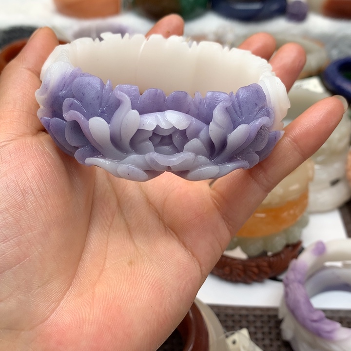 石英质玉手镯（圆镯）足银镀金镶嵌洛*