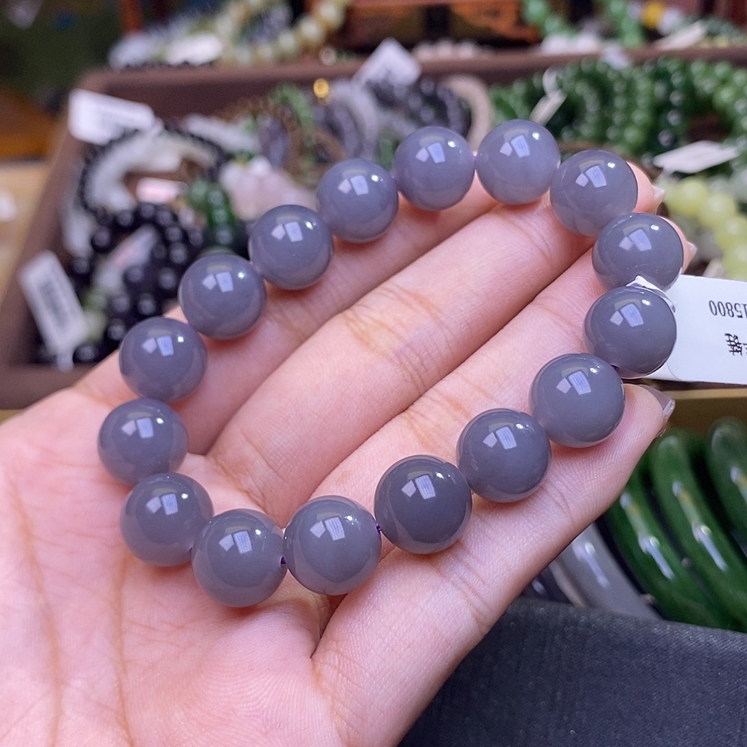 和田玉未镶嵌颈饰浓烟紫老矿料手串12mm