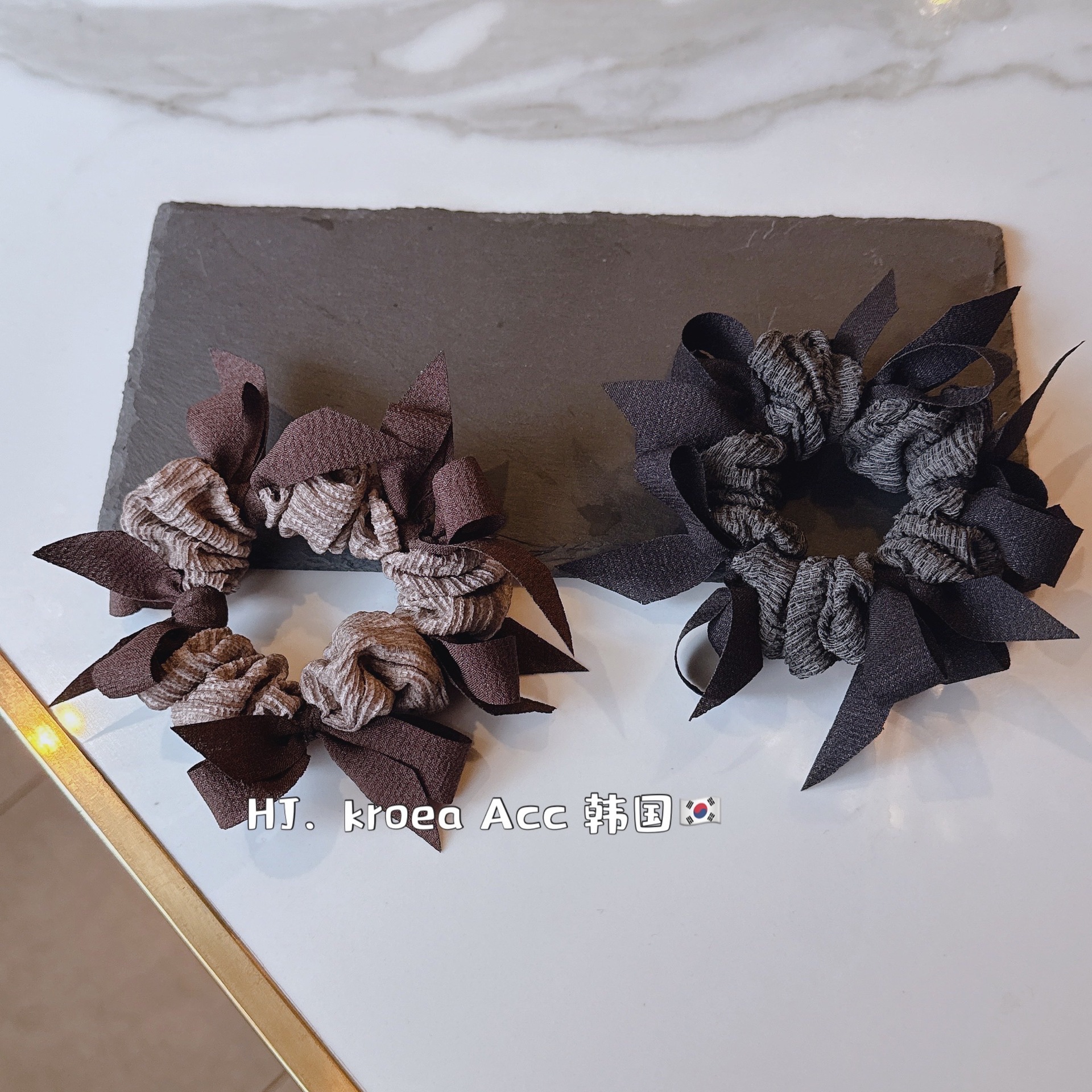 雨妍Oni韩国东大门手工编织蝴蝶结小香风皱皱棉发圈不缠发发饰