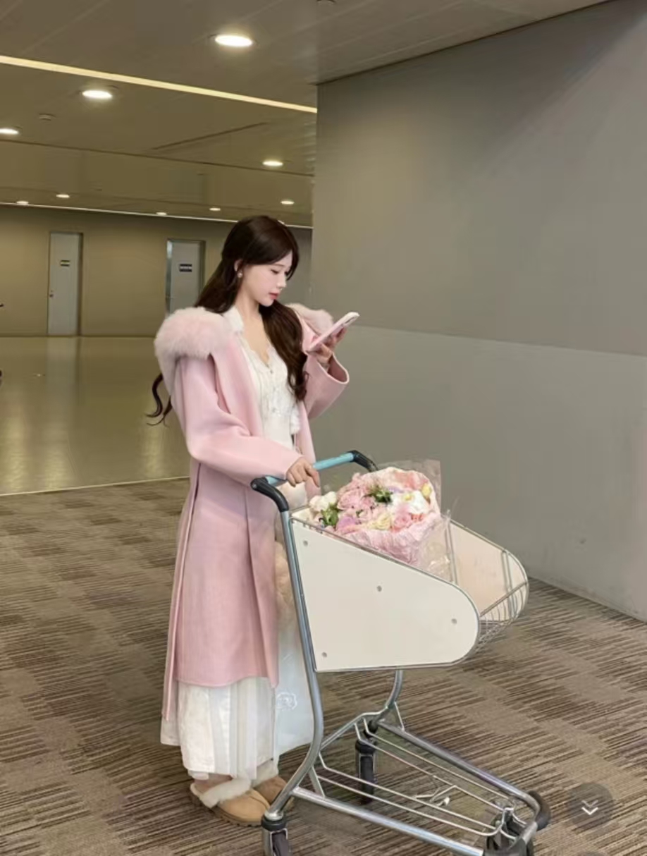 笑姐-女秋冬娃娃领长款直下摆毛呢外套显瘦百搭网红名媛