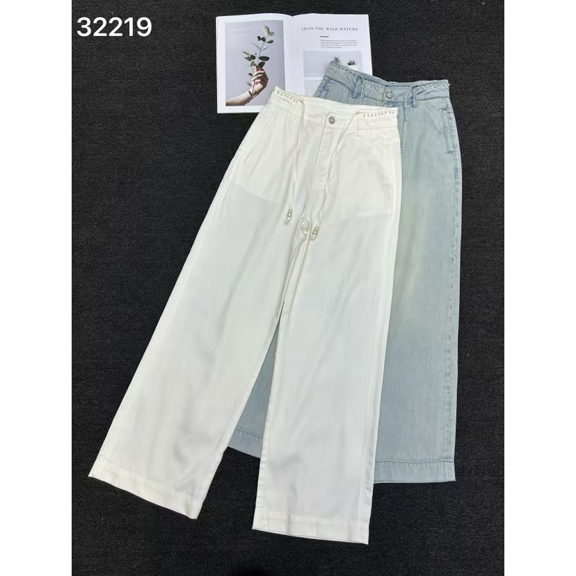 KIKI严选：32219-YER家欧洲站南油夏季吊绳腰头珍珠阔腿裤休闲裤