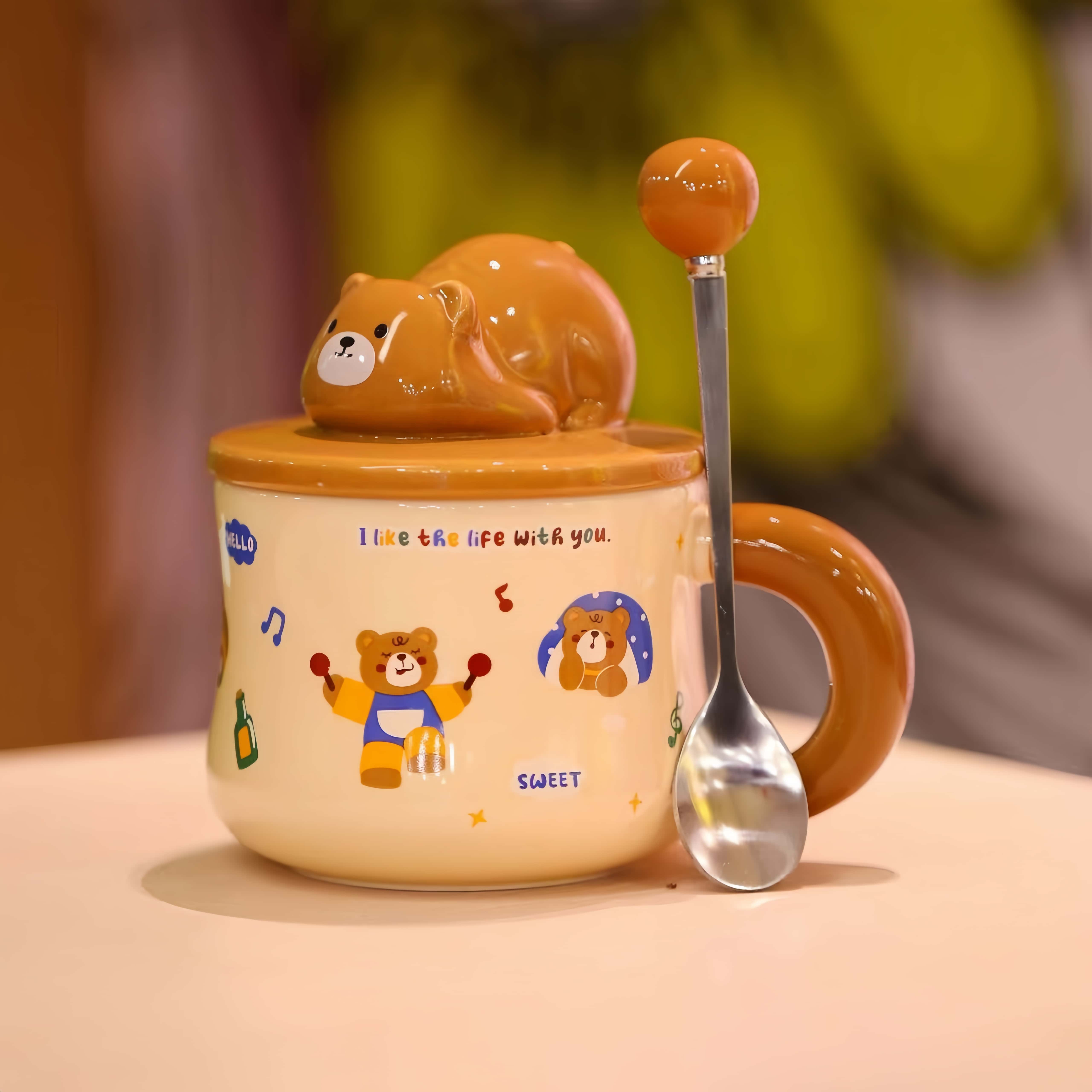 卡通可爱情侣小熊高颜值杯子陶瓷马克杯女生生日礼物水杯带盖家用