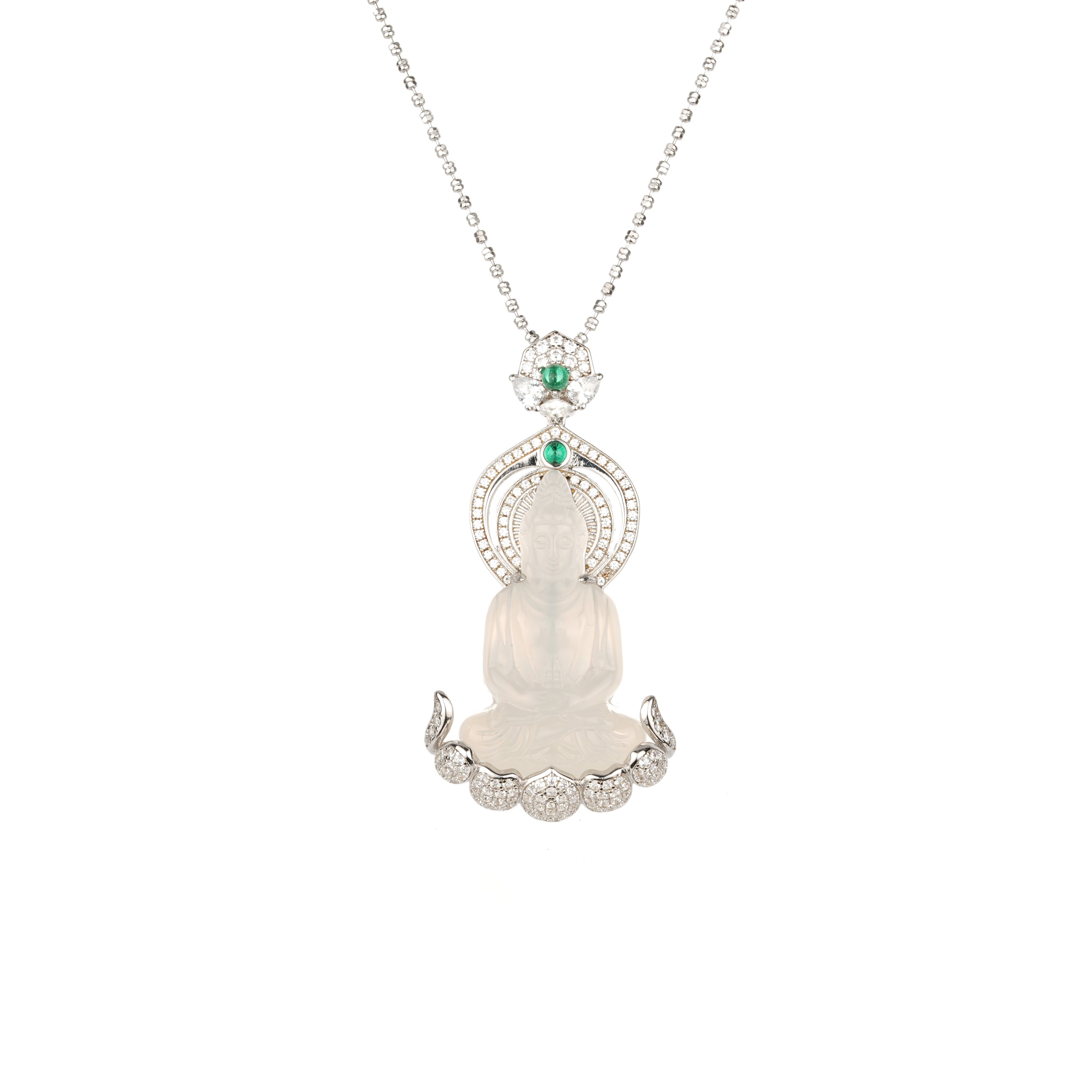 坠链均925银合成锆石 时尚气质百搭白色观音豪镶项链-042