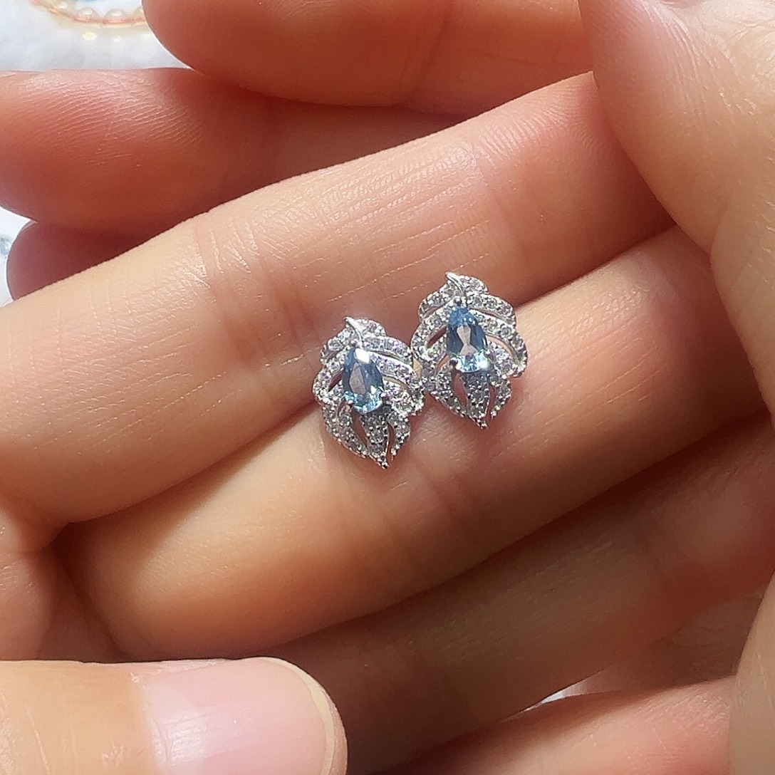 银S925镶嵌海蓝宝石耳坠