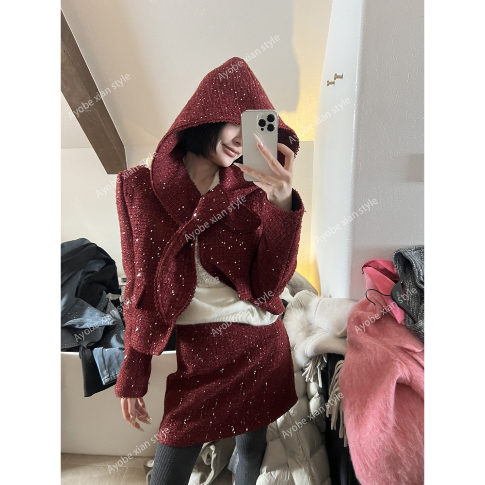 【AYOBE】小贤   优雅千金羊毛气质白鸭绒亮闪套装