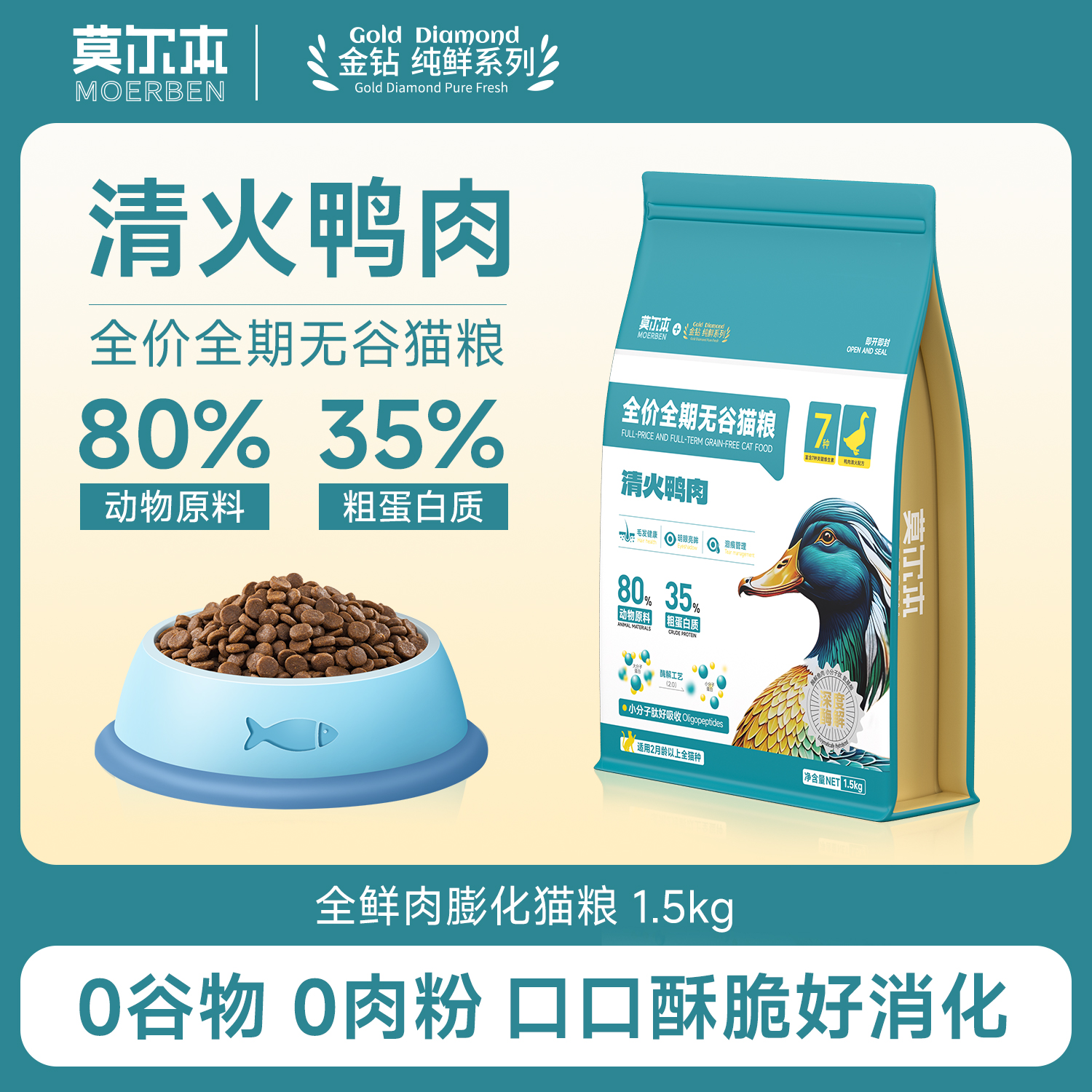巅峰莫尔本无谷鲜肉全价全阶段清火鸭肉猫粮通用成猫幼猫增肥美毛