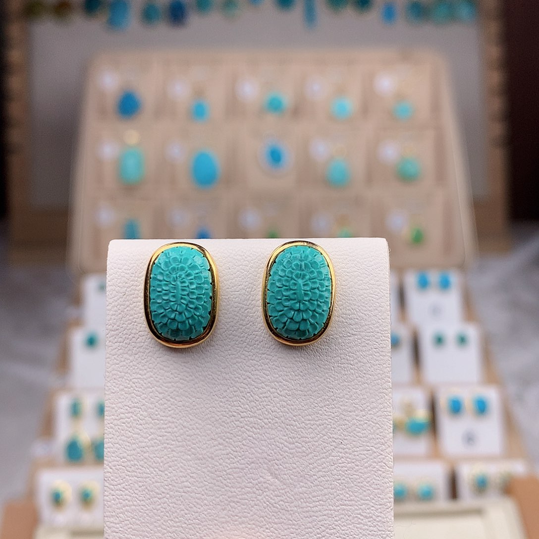 绿松石耳饰18K金镶嵌