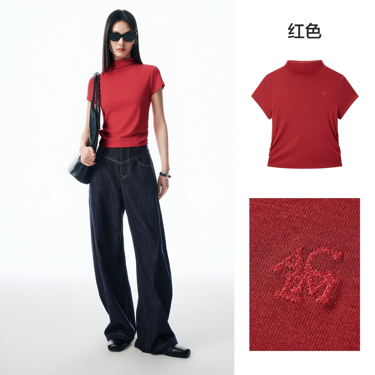 【陈嘉尔专属】太平鸟女装半高领修身T恤欧若风法式气质ABCNF1177