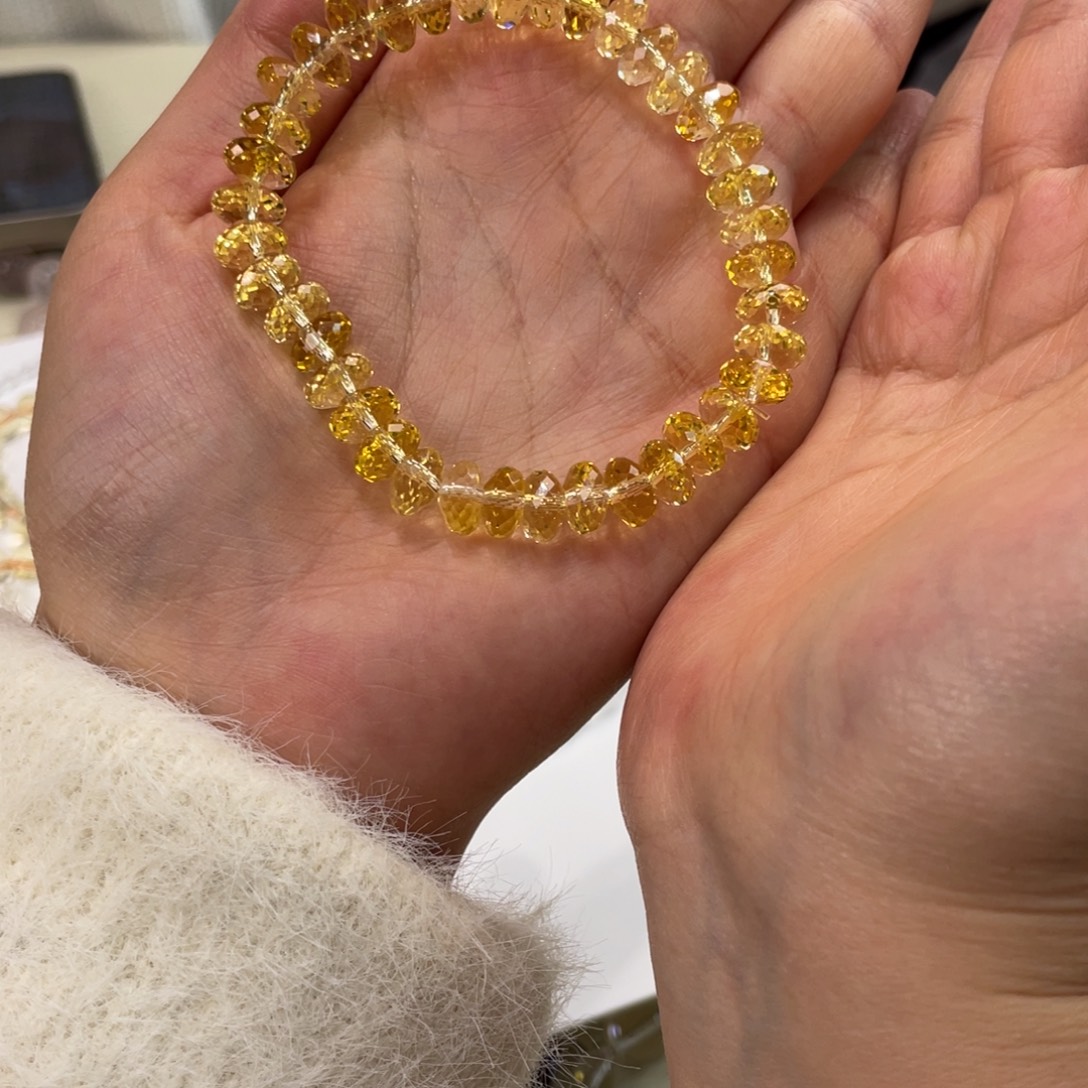 水晶未镶嵌手串手串黄水切割面