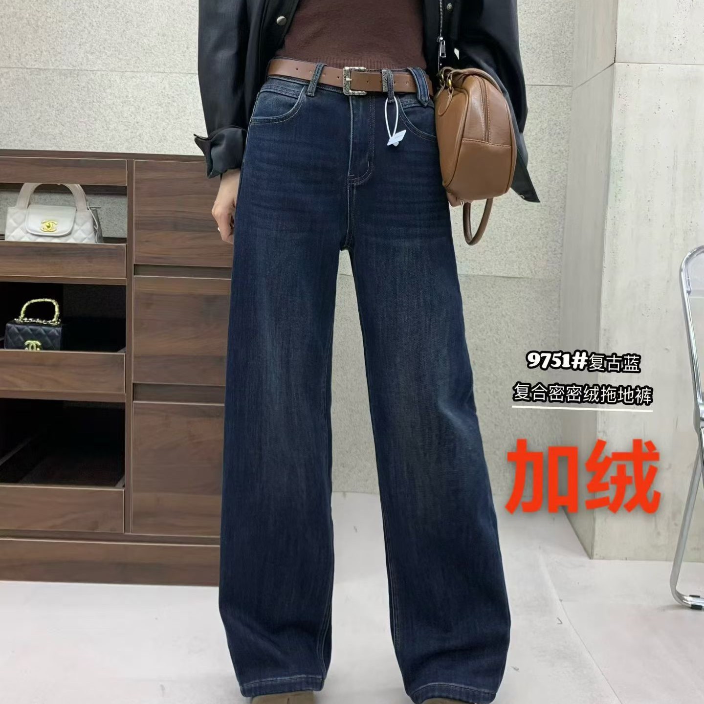 2025秋冬季新款加绒牛仔直筒裤
