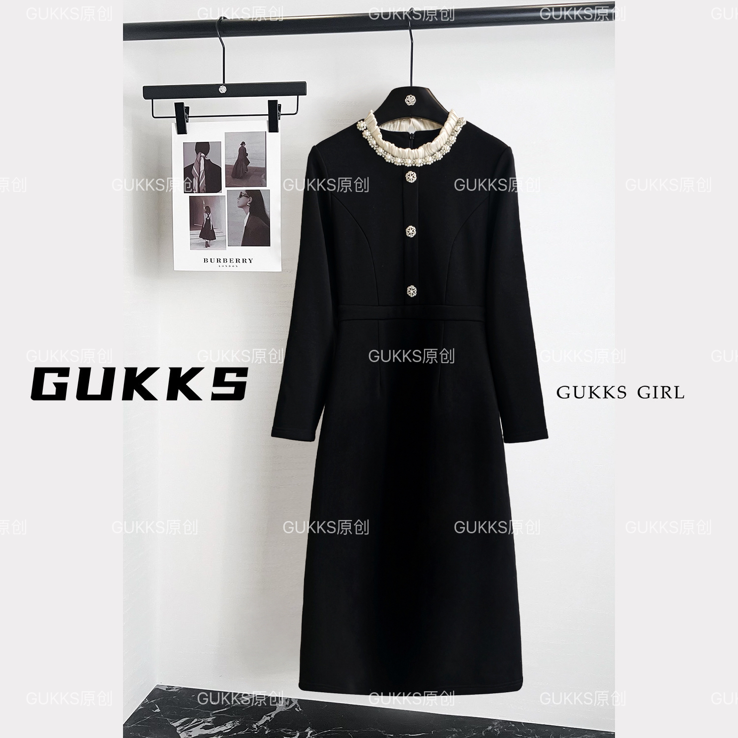 GUKKS/25冬季女装新款钉珠连衣裙GK863