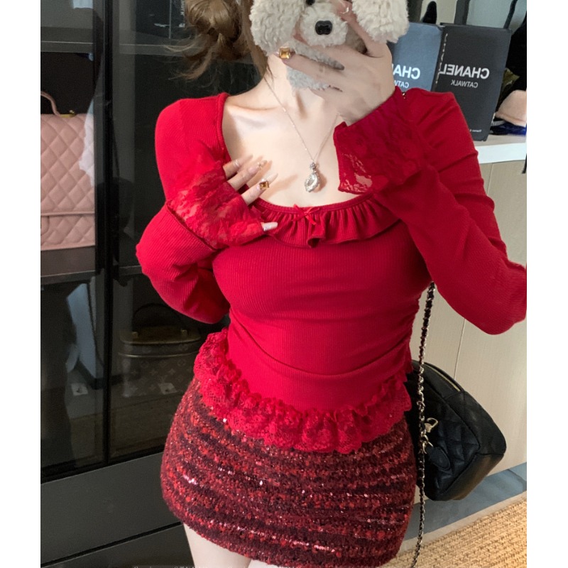 【现货】大码设计感打底衫小众长袖T恤女秋冬胖MM显瘦辣妹上衣2672