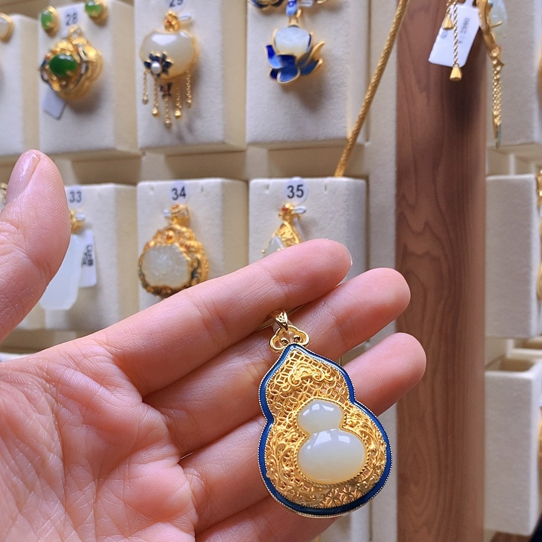 和田玉颈饰银S925镶嵌