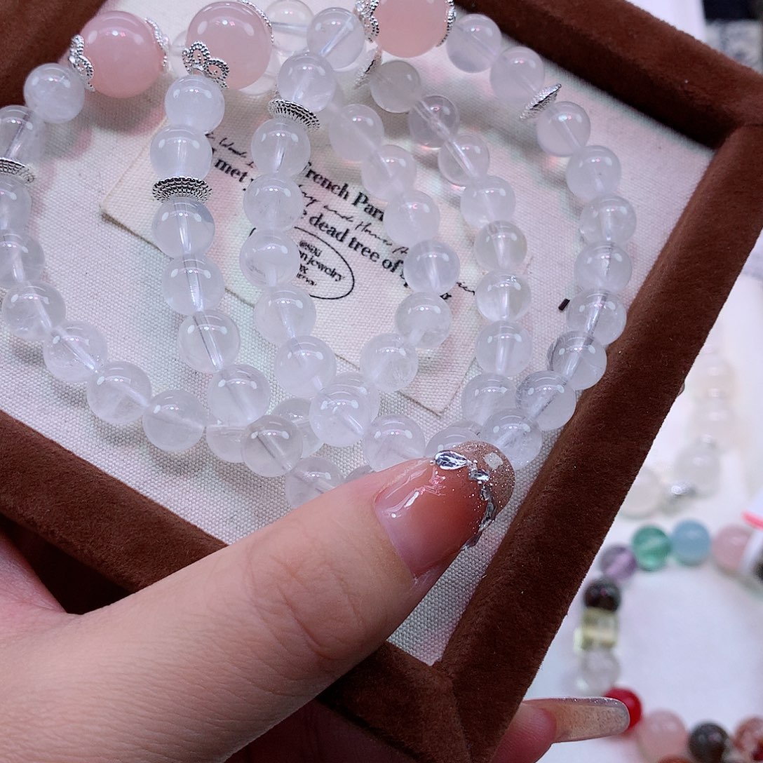 水晶手链未镶嵌奶白晶加粉水晶