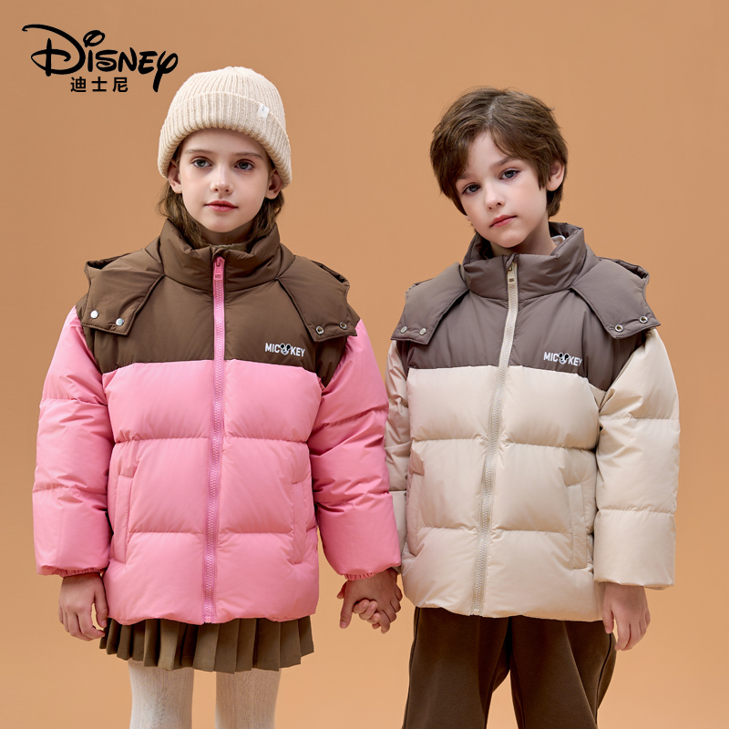 迪士尼儿童羽绒服保暖连帽拼色外套XPE4SU028