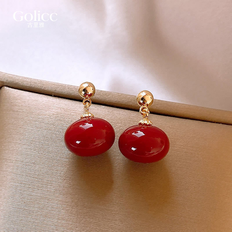 合金耳饰 本命年红色豆豆耳钉女新款2025爆款高级感耳环小众轻奢