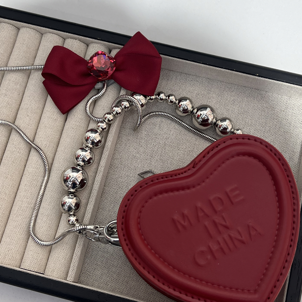 红色蝴蝶结夹夹链条baobao发夹