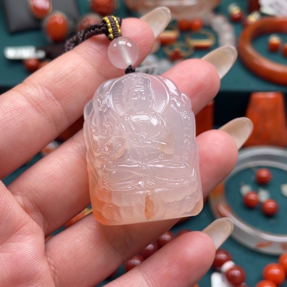 南红玛瑙未镶嵌川料南红文殊院吊坠