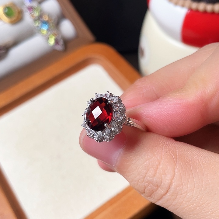 石榴石戒指银S925镶嵌