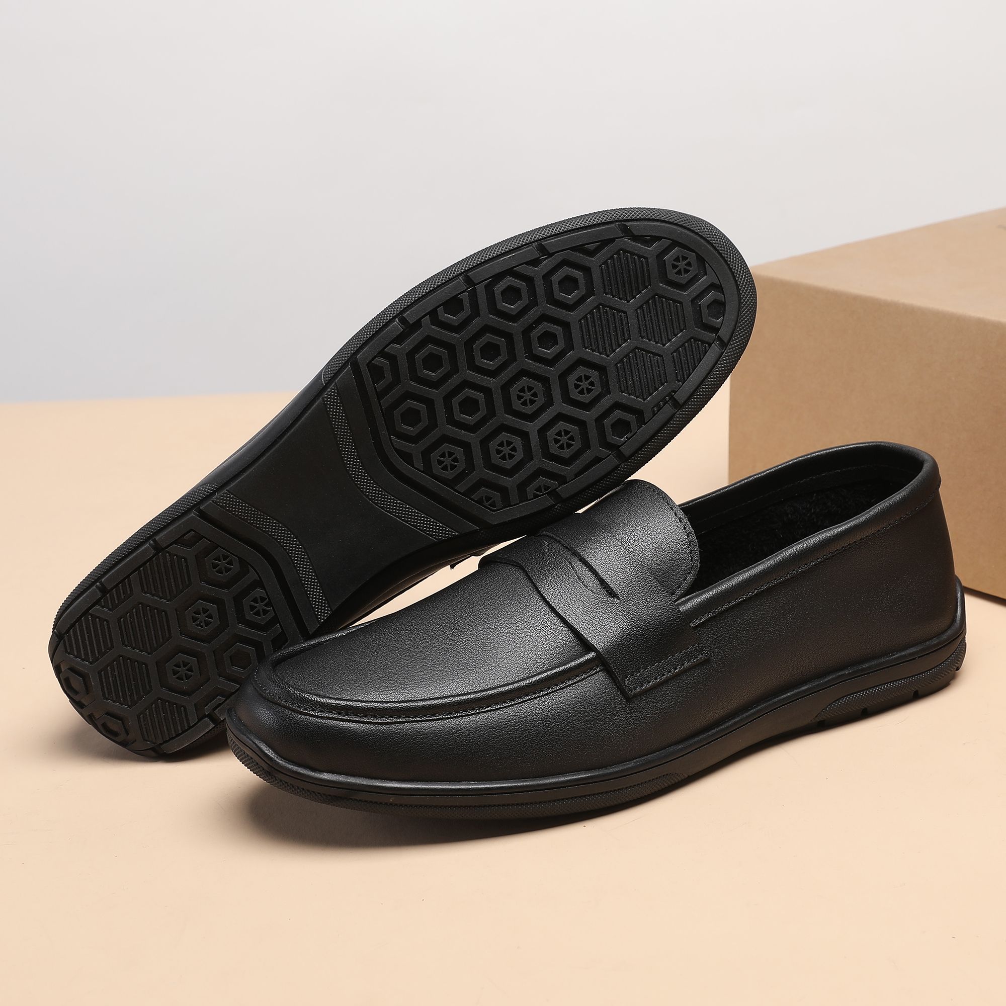 头层牛皮休闲皮鞋一脚蹬乐福鞋新款百搭豆豆鞋黑色真皮感痞帅男鞋