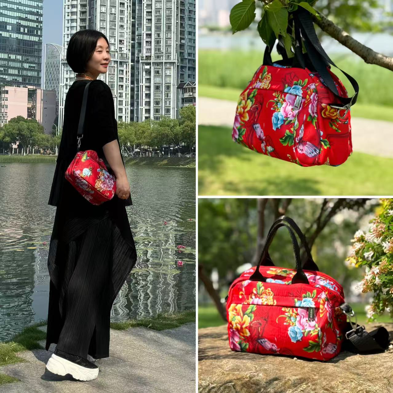 【蝶恋花】尼龙防水国潮多隔层轻便胖丁包