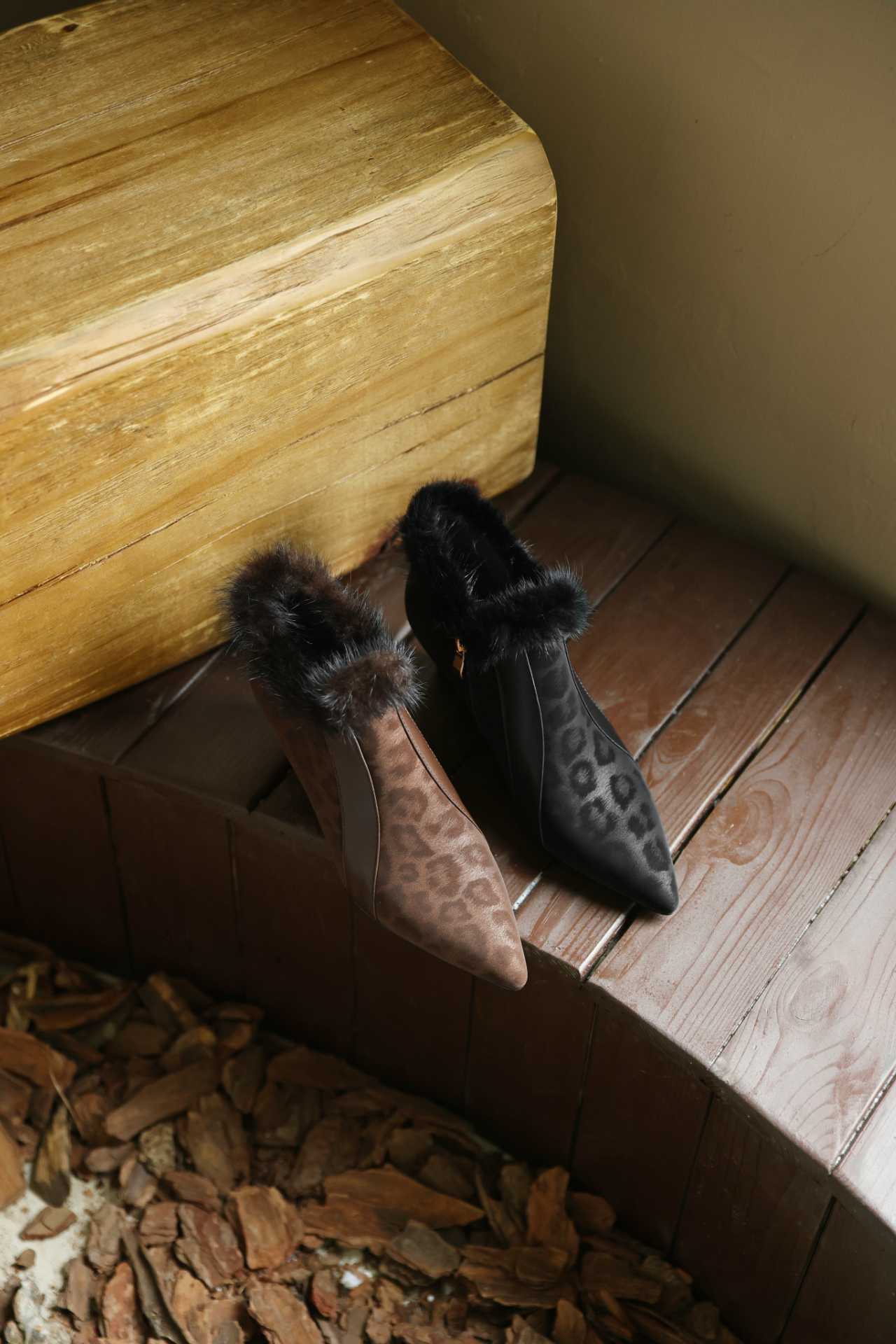 【BABILINA】冬季新款羊皮毛领水貂毛时尚保暖气质真皮短靴