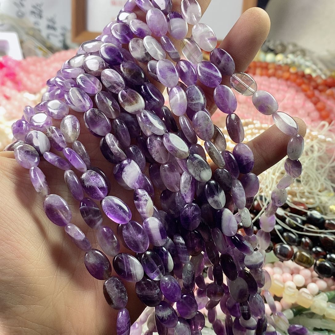 玛瑙/玉髓珠宝半成品合金一条8×12梦幻紫水晶蛋型A186