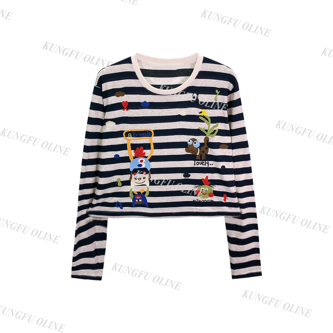 【YY】现CT0-48早秋新款印花时尚长袖棉t恤女百搭短打底上衣